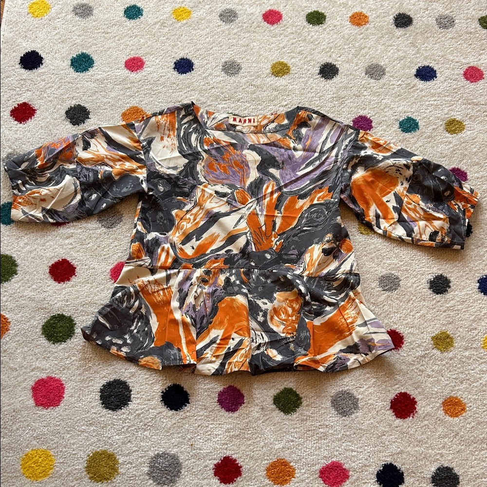 Marni Abstract Orange and Black Blouse